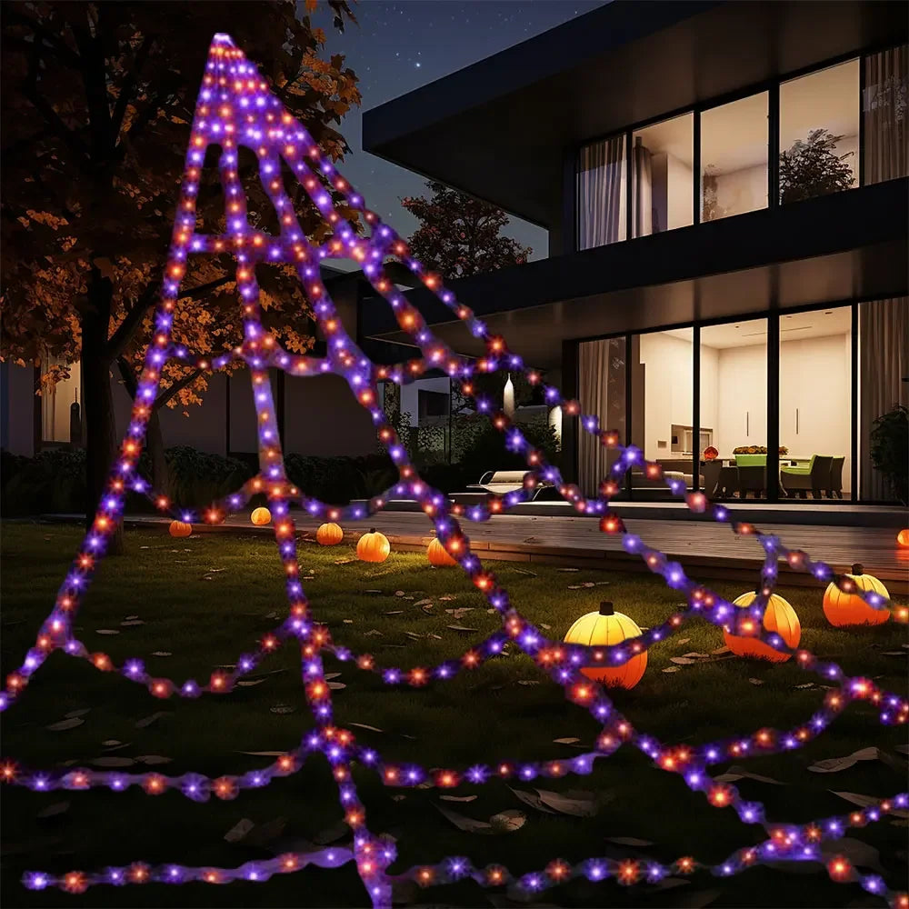LED Spider Web Lights – 250 LEDs, 8 Modes, 5m