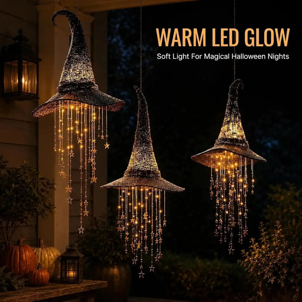 Lighted Witch Hat Hanging Halloween Ornament