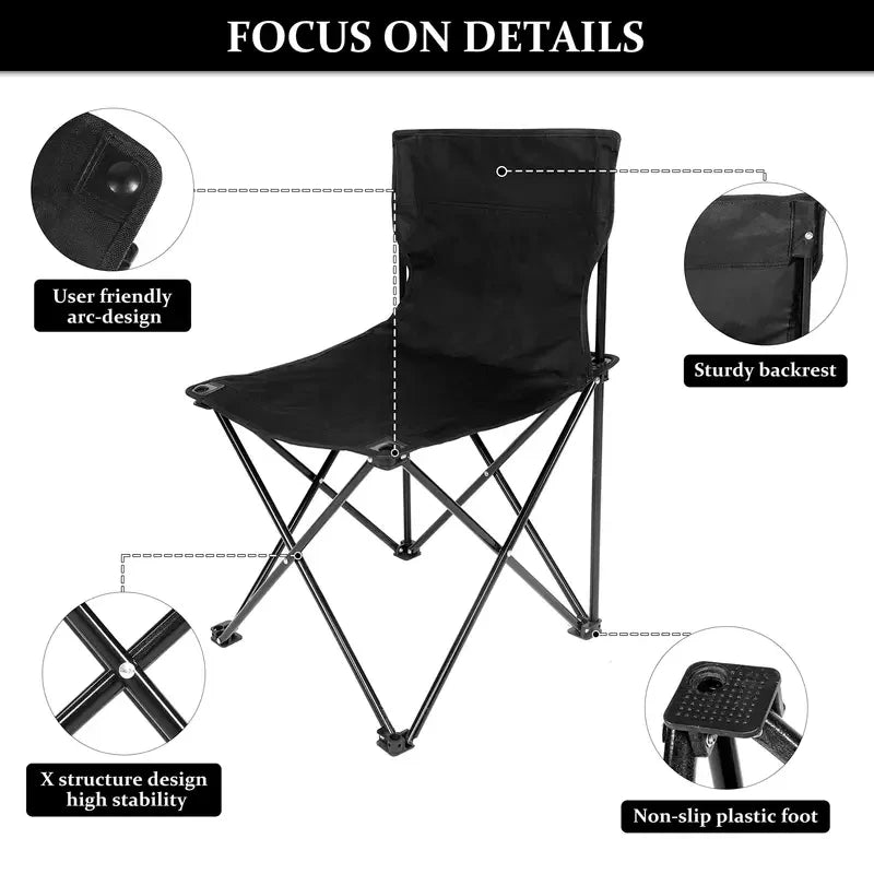 Portable Folding Camping Chair Outdoor Fishing Picnic Beach Chair Oxford Cloth Seat with Side Pocket Lightweight Travel Chair