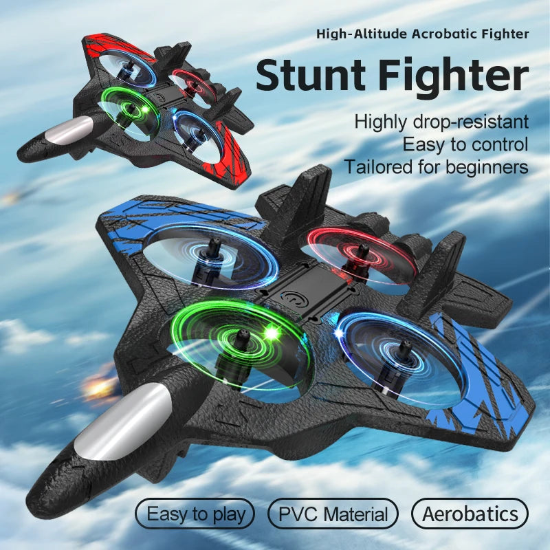 RC Fighter Plane Drone – LED Lights, One-Key Takeoff