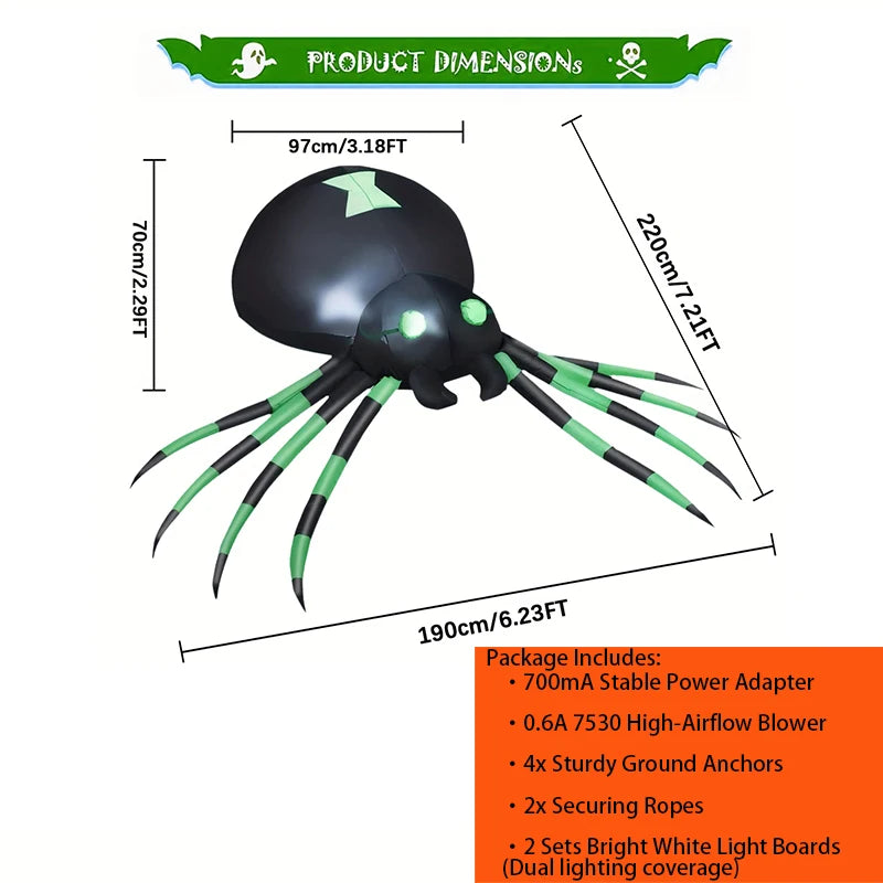 7.2ft Inflatable LED Spider – Halloween Yard Decor