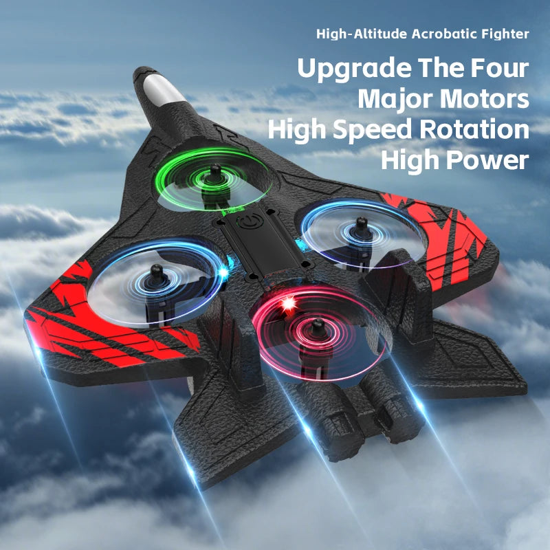 RC Fighter Plane Drone – LED Lights, One-Key Takeoff