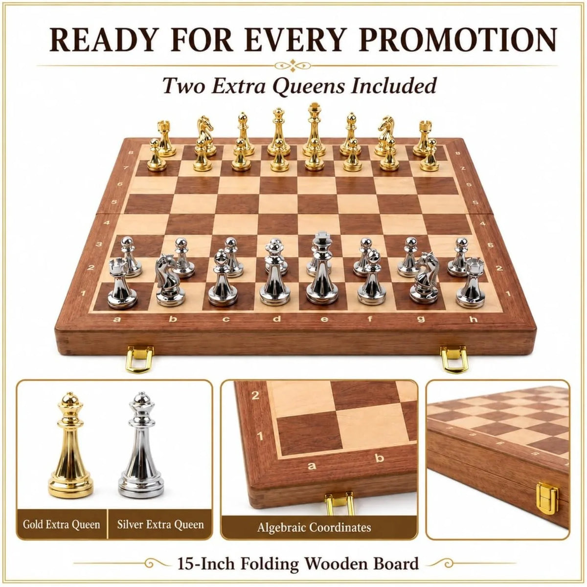 15in Folding Chess Set – Metal Pieces & Wood Board