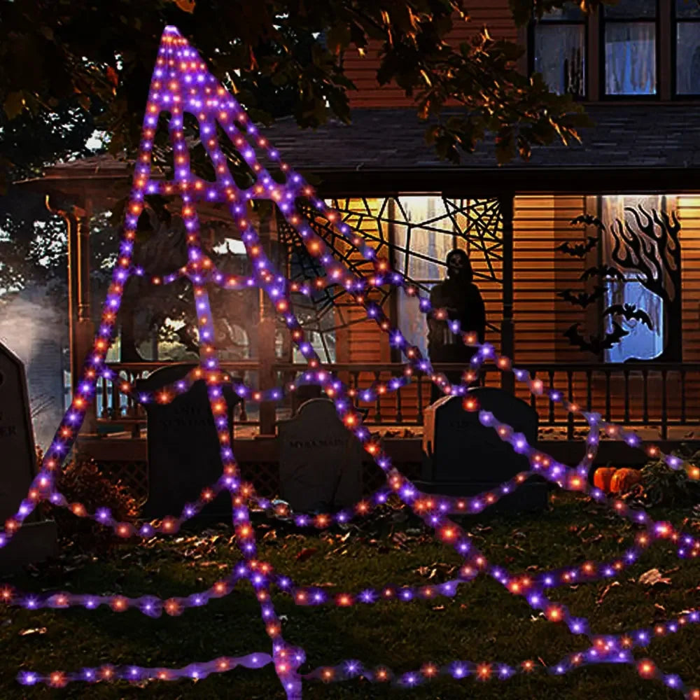 LED Spider Web Lights – 250 LEDs, 8 Modes, 5m