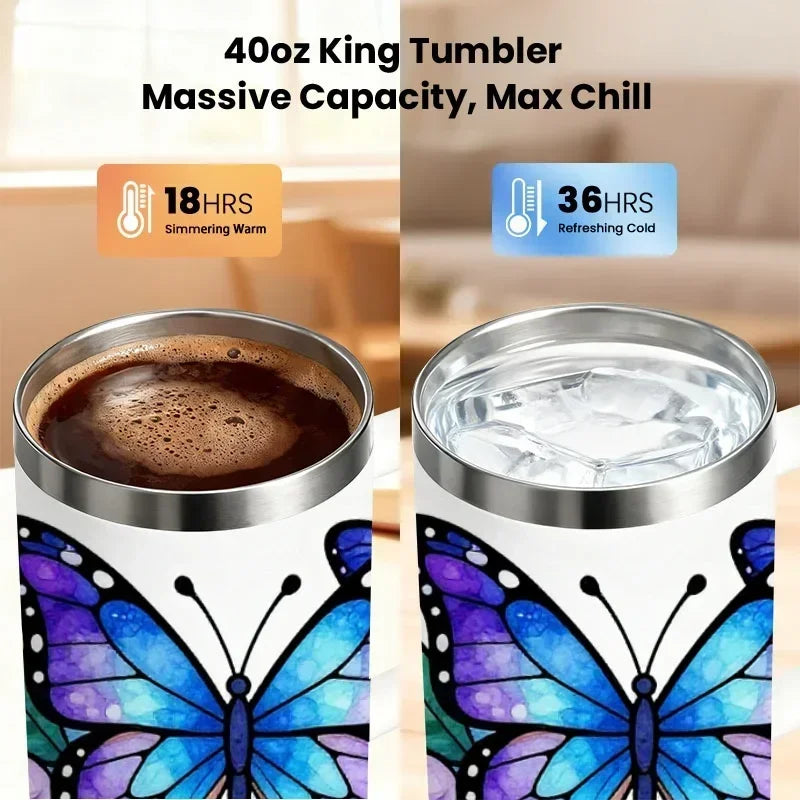 Stained-Glass Butterfly & Floral 40oz Insulated Tumbler
